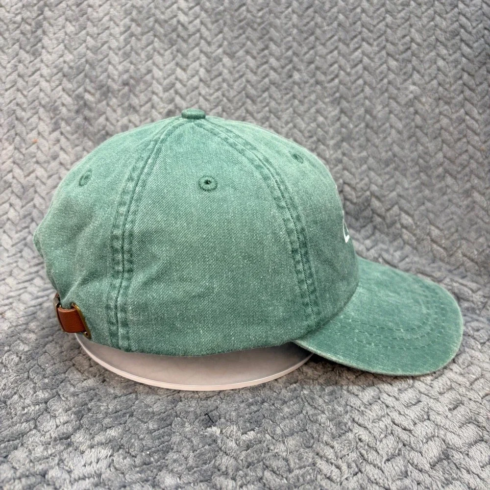 Adams Local Heart Embroidered Green Pigment Dyed Leather Strapback Dad Hat LP101
